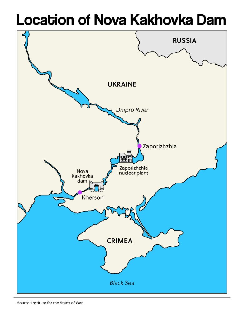 Location of Nova Kakhovka Dam